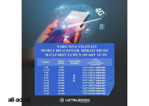 UZTELECOM Internet-to'plamlar 75 GB